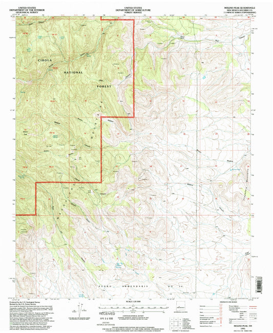Classic USGS Molino Peak New Mexico 7.5'x7.5' Topo Map Image