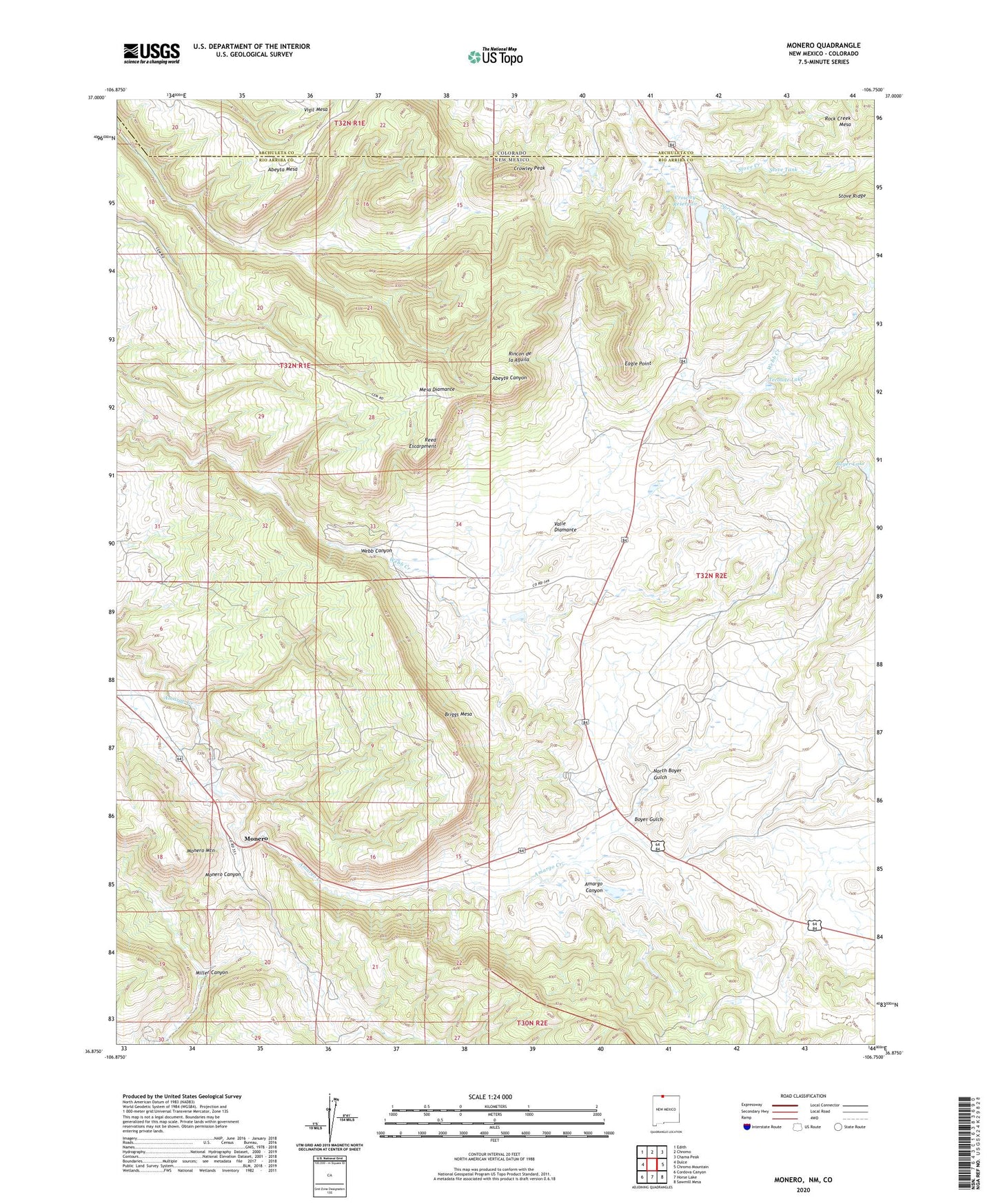 Monero New Mexico US Topo Map Image