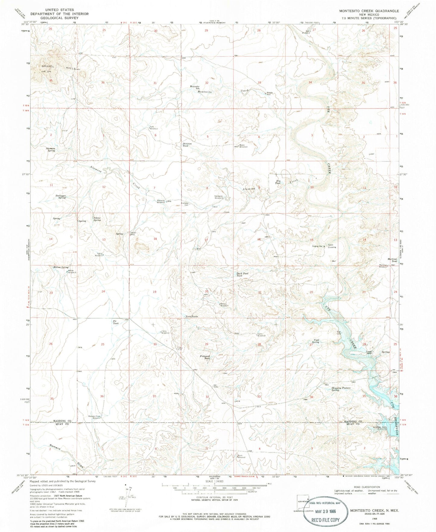 Classic USGS Montesito Creek New Mexico 7.5'x7.5' Topo Map Image