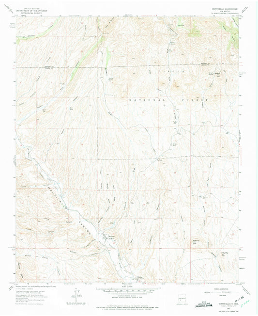 Classic USGS Monticello New Mexico 7.5'x7.5' Topo Map Image
