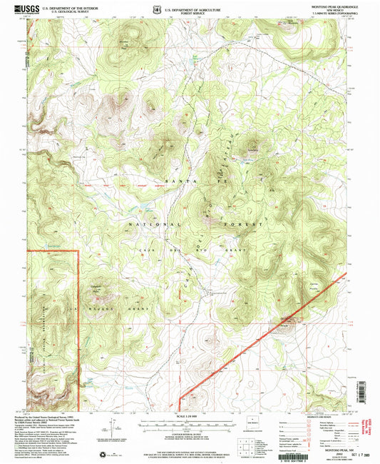 Classic USGS Montoso Peak New Mexico 7.5'x7.5' Topo Map Image
