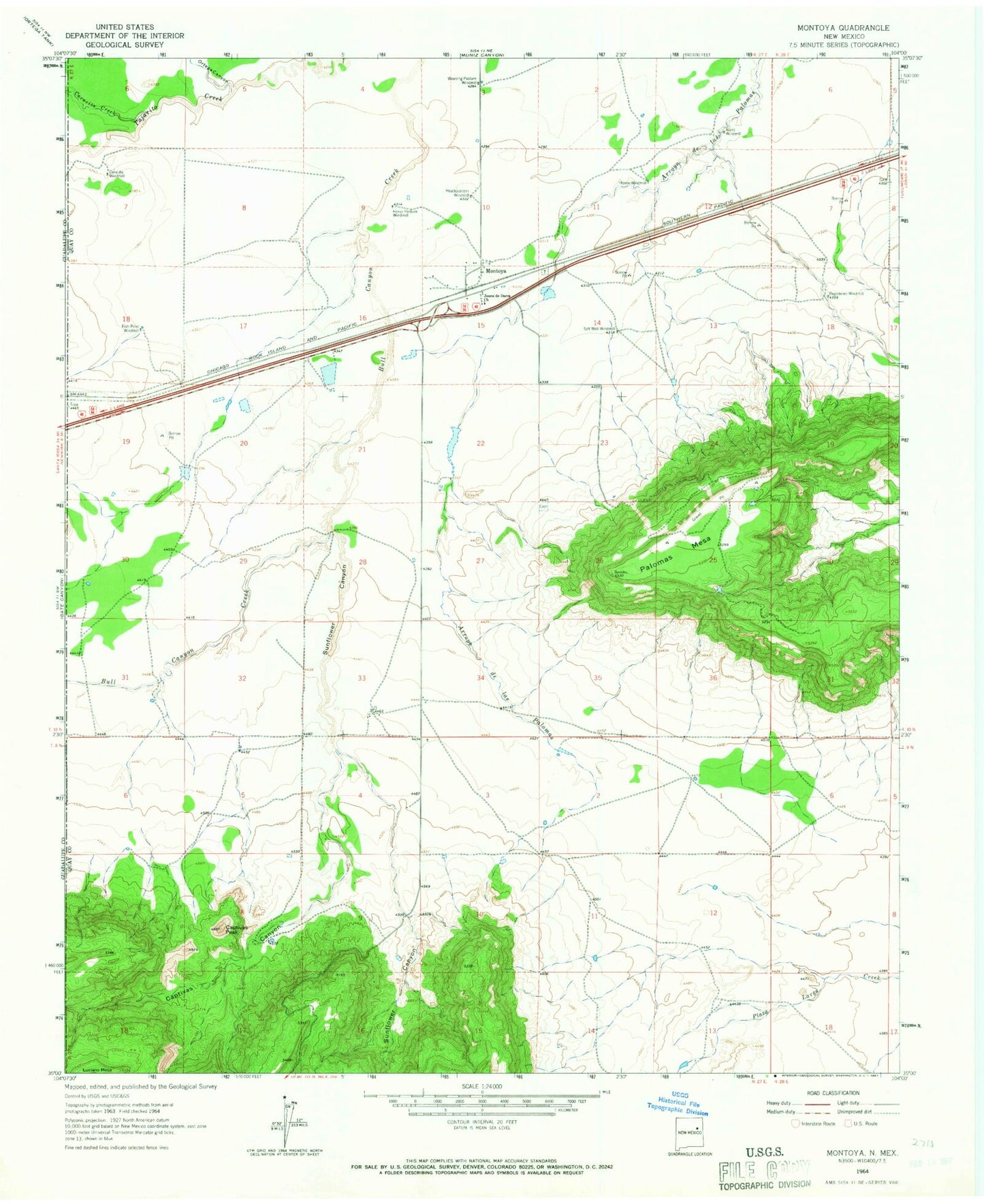Classic USGS Montoya New Mexico 7.5'x7.5' Topo Map Image