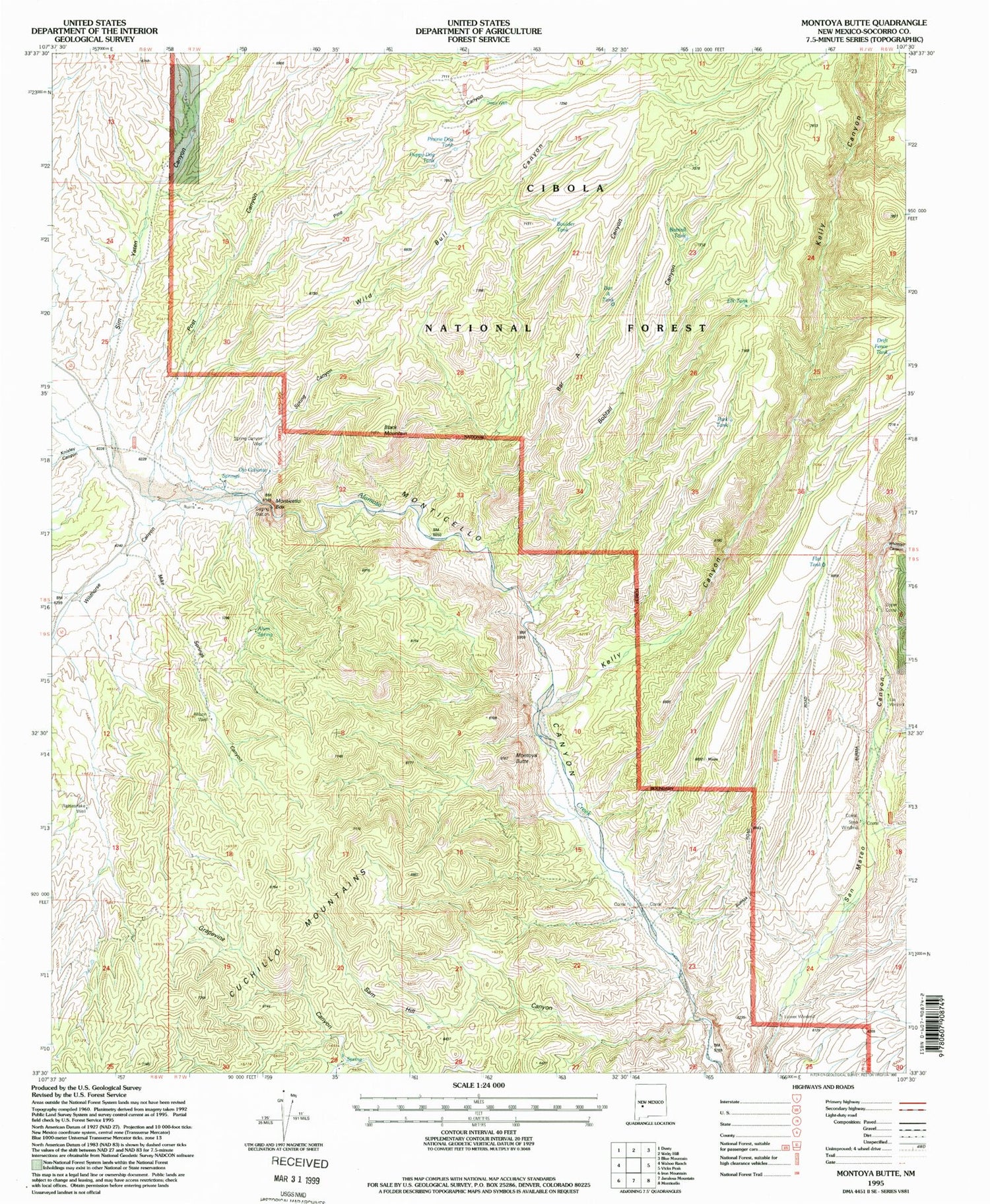 Classic USGS Montoya Butte New Mexico 7.5'x7.5' Topo Map Image