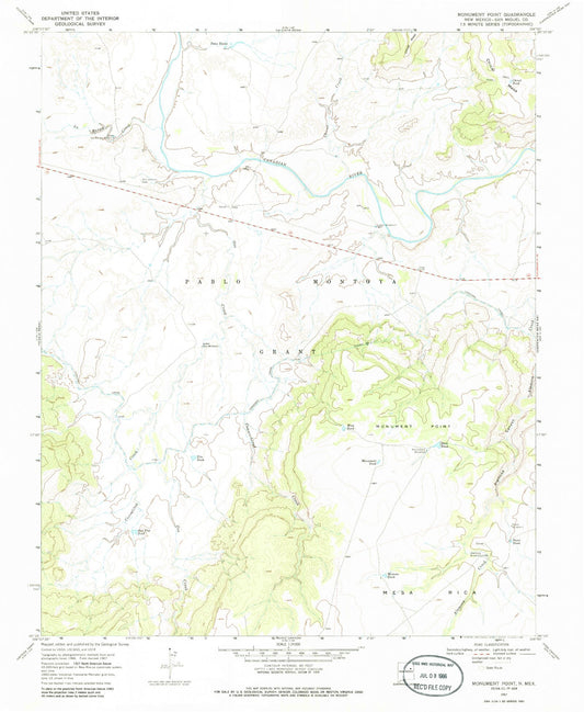 Classic USGS Monument Point New Mexico 7.5'x7.5' Topo Map Image