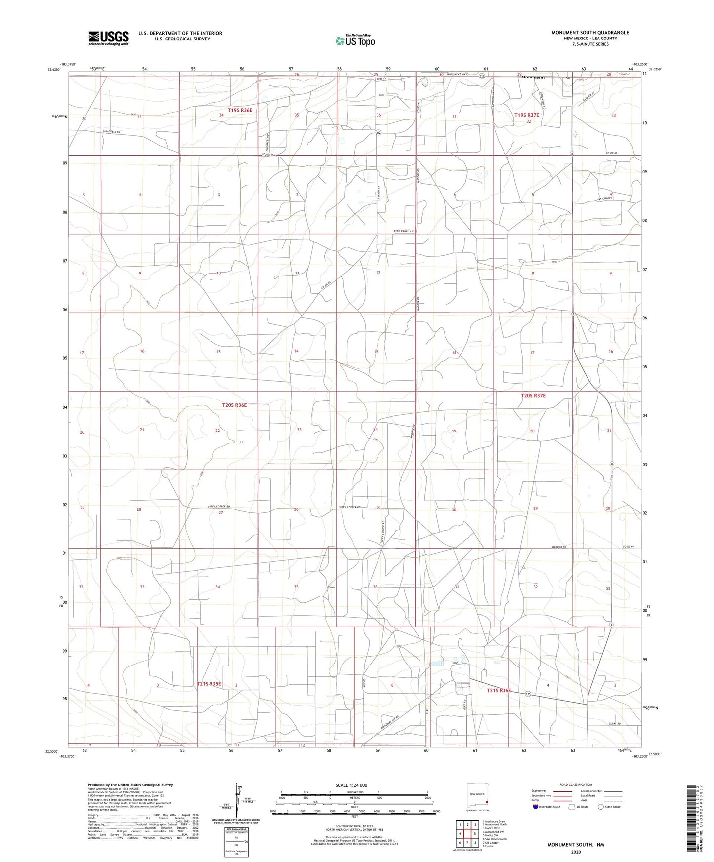 Monument South New Mexico US Topo Map Image