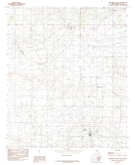 Classic USGS Monument South New Mexico 7.5'x7.5' Topo Map Image