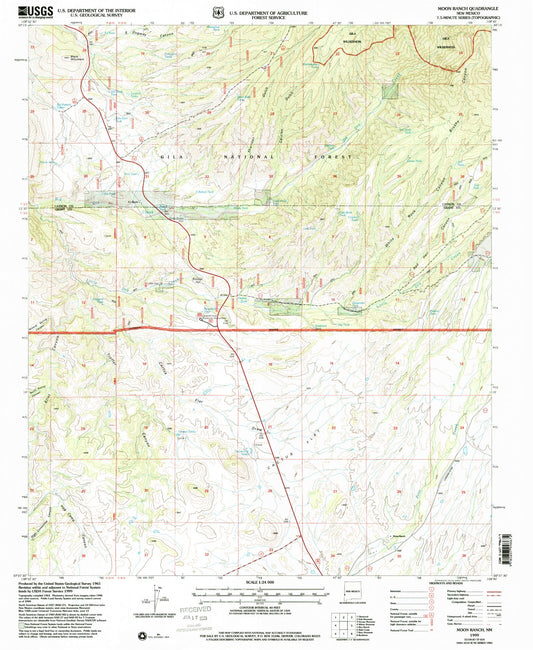 Classic USGS Moon Ranch New Mexico 7.5'x7.5' Topo Map Image