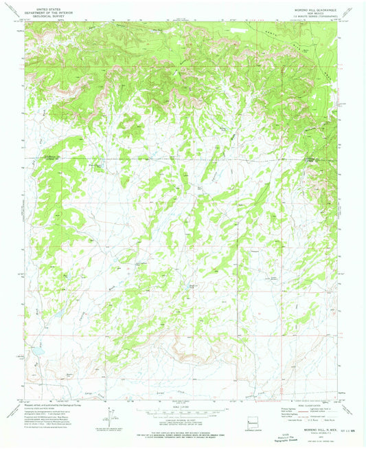 Classic USGS Moreno Hill New Mexico 7.5'x7.5' Topo Map Image