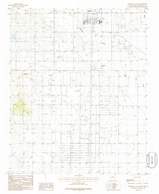 Classic USGS Moriarty South New Mexico 7.5'x7.5' Topo Map Image