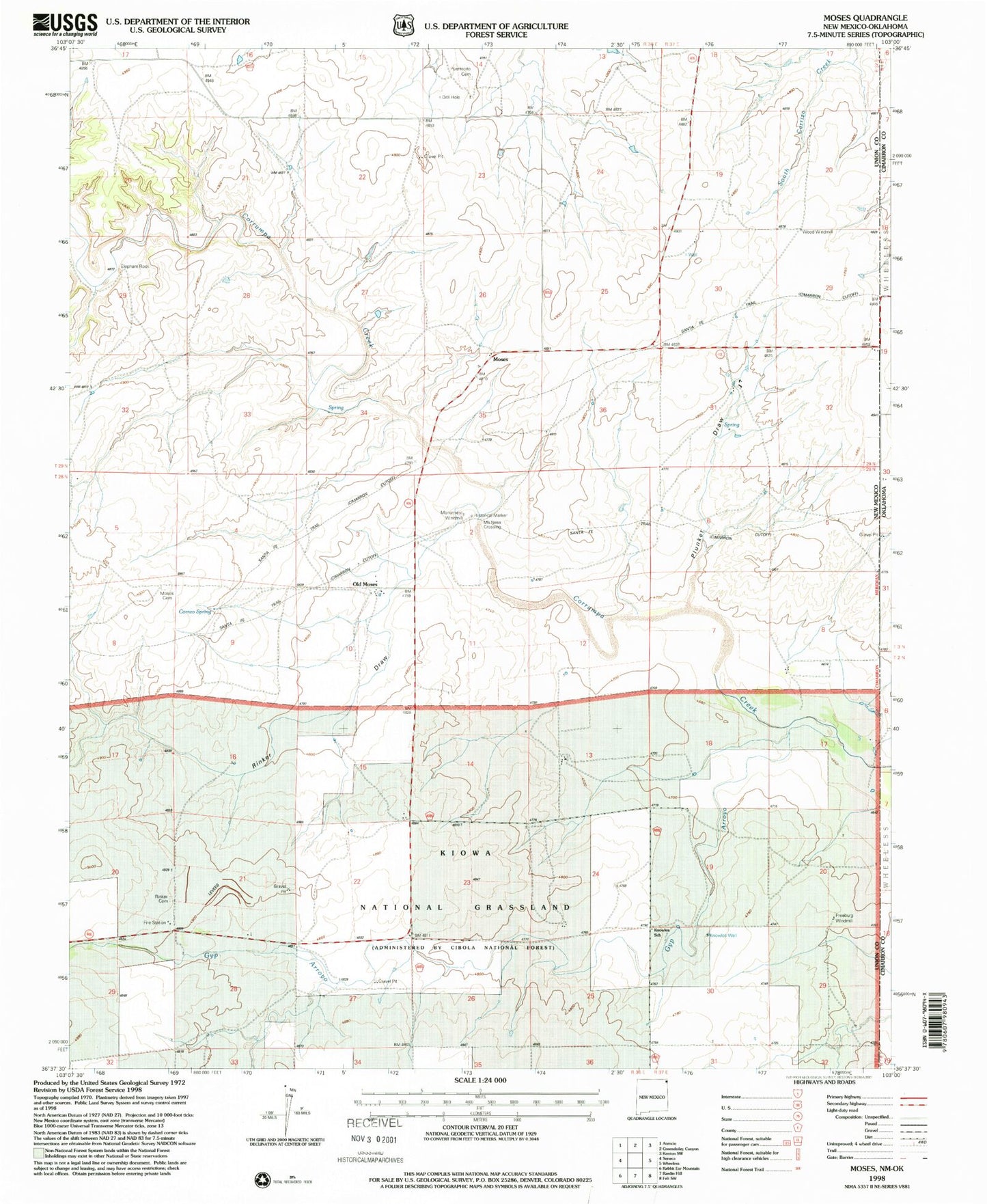 Classic USGS Moses New Mexico 7.5'x7.5' Topo Map Image