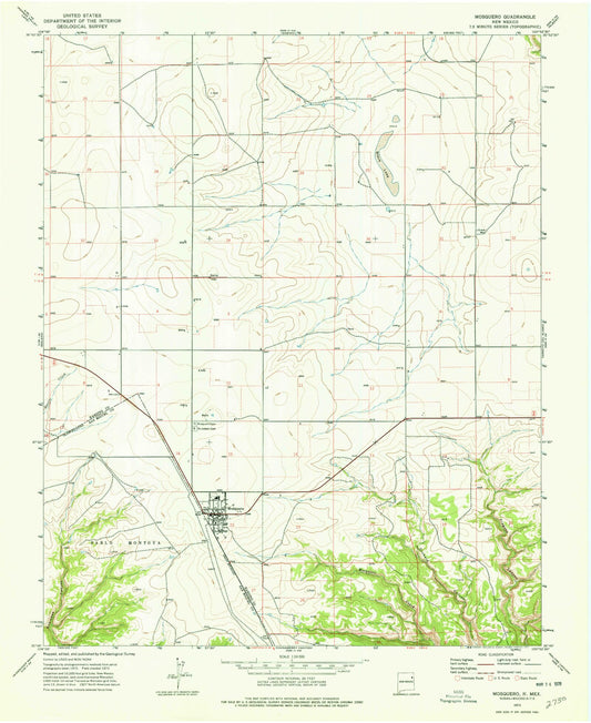Classic USGS Mosquero New Mexico 7.5'x7.5' Topo Map Image