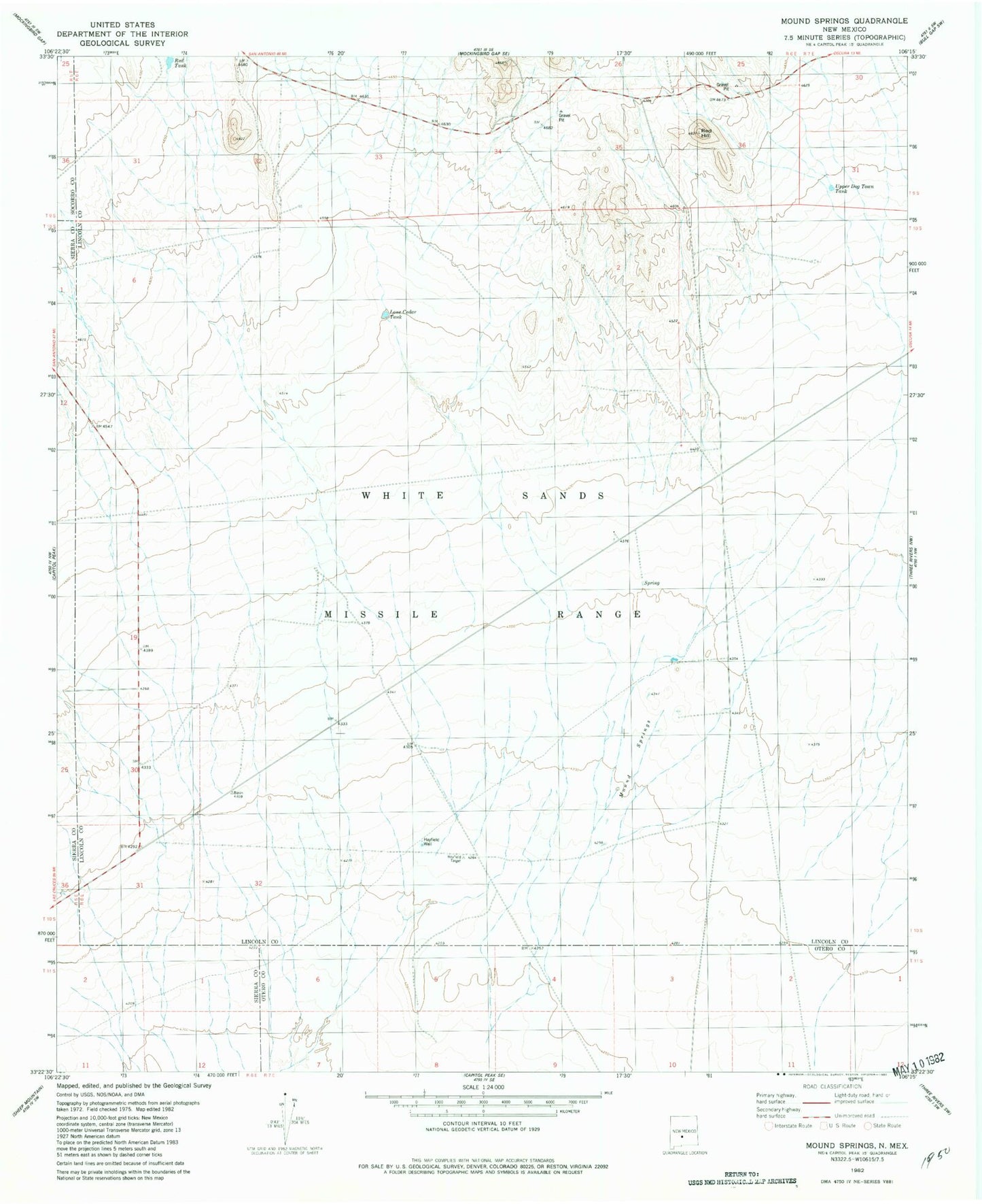 Classic USGS Mound Springs New Mexico 7.5'x7.5' Topo Map Image