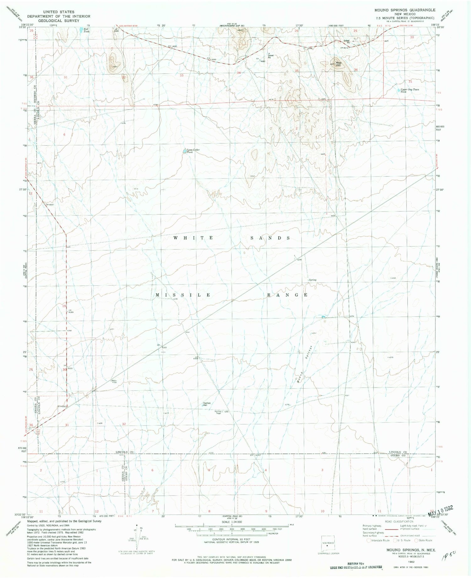 Classic USGS Mound Springs New Mexico 7.5'x7.5' Topo Map Image