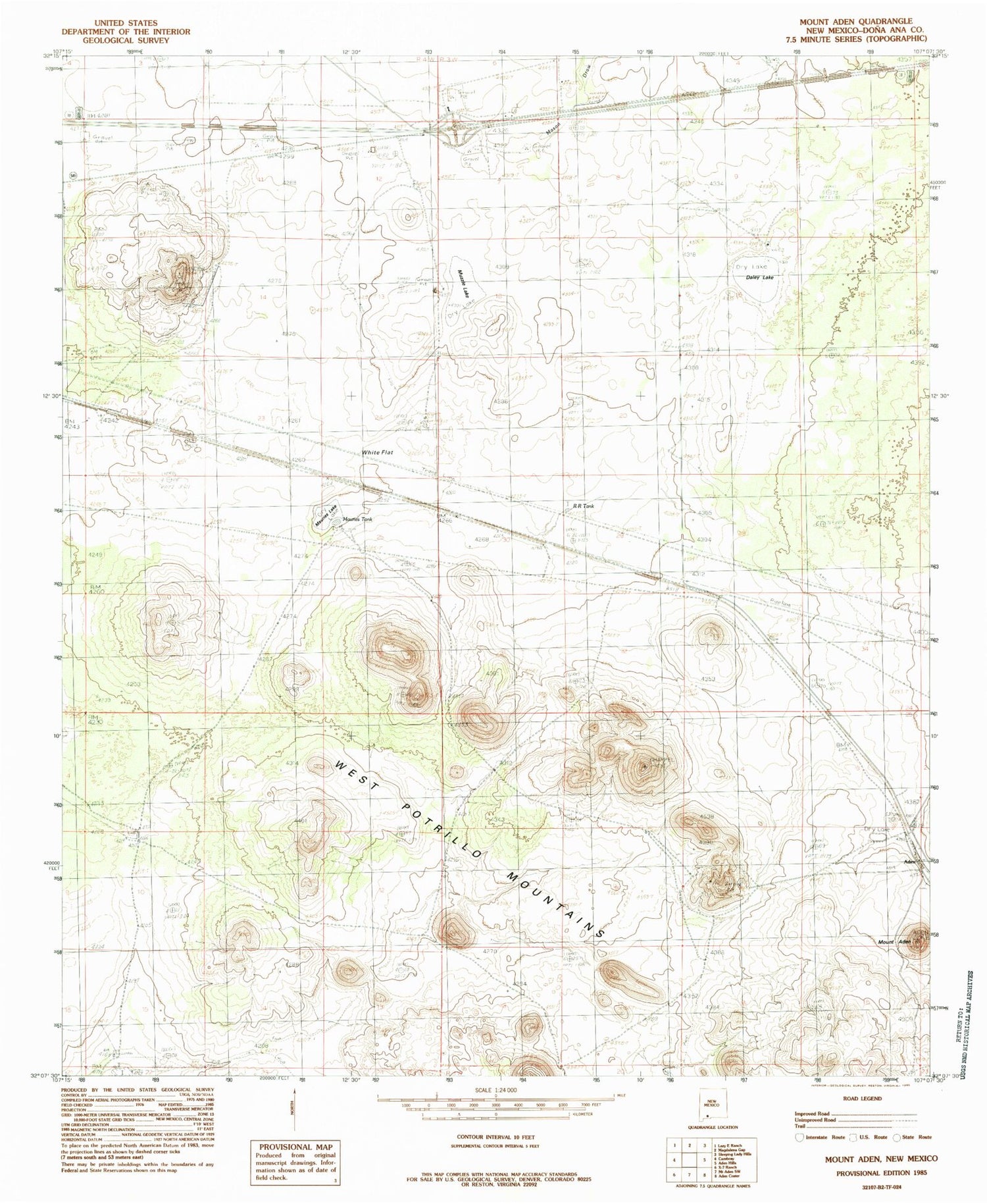Classic USGS Mount Aden New Mexico 7.5'x7.5' Topo Map Image