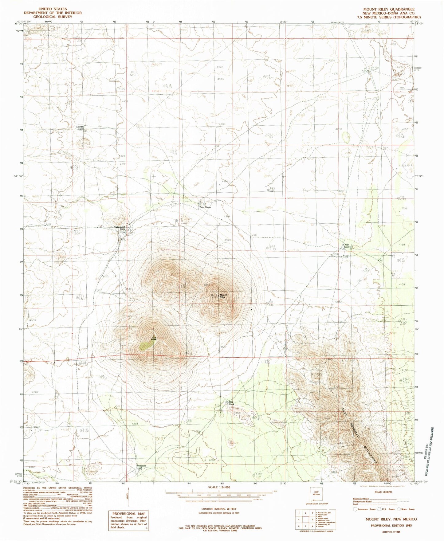 Classic USGS Mount Riley New Mexico 7.5'x7.5' Topo Map Image