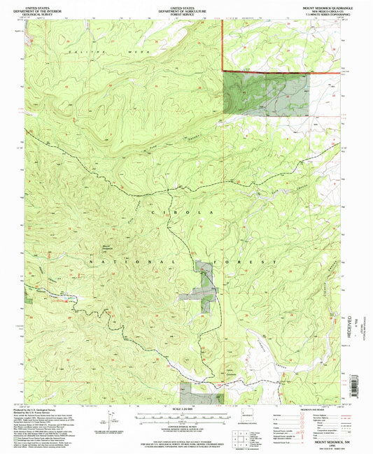Classic USGS Mount Sedgwick New Mexico 7.5'x7.5' Topo Map Image