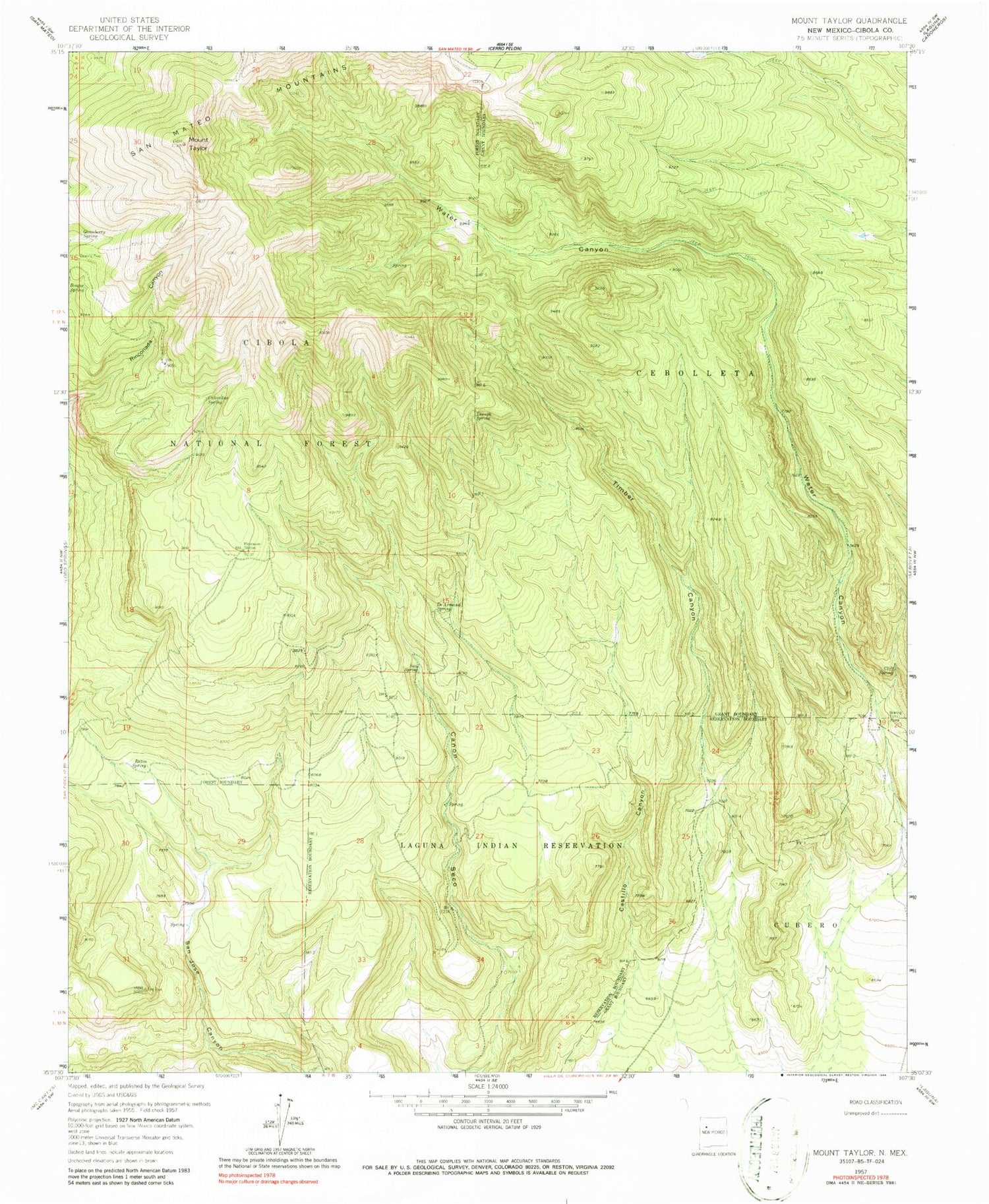 Classic USGS Mount Taylor New Mexico 7.5'x7.5' Topo Map Image