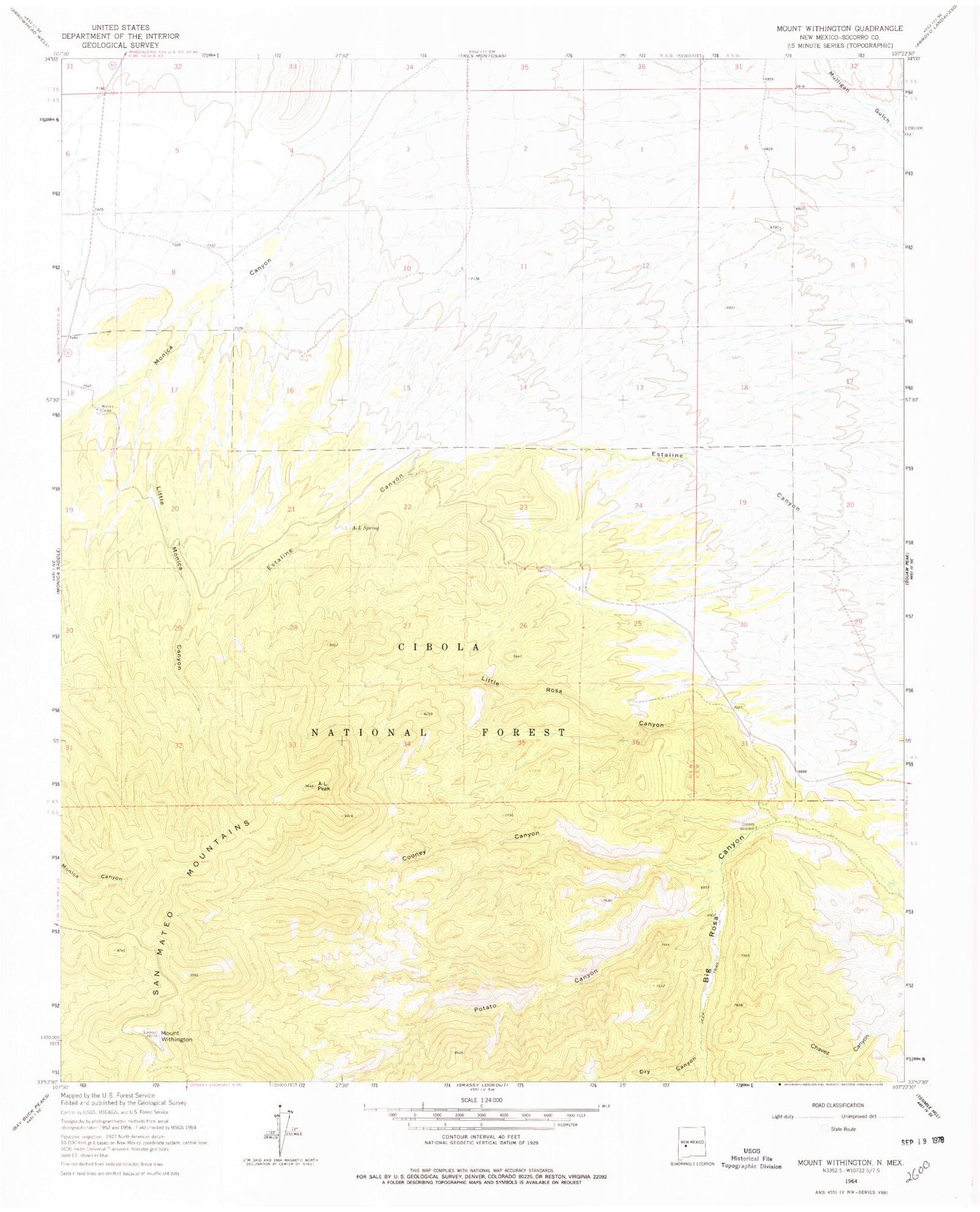 Classic USGS Mount Washington New Mexico 7.5'x7.5' Topo Map Image