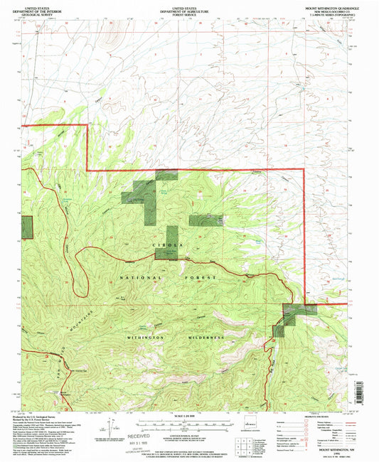 Classic USGS Mount Withington New Mexico 7.5'x7.5' Topo Map Image