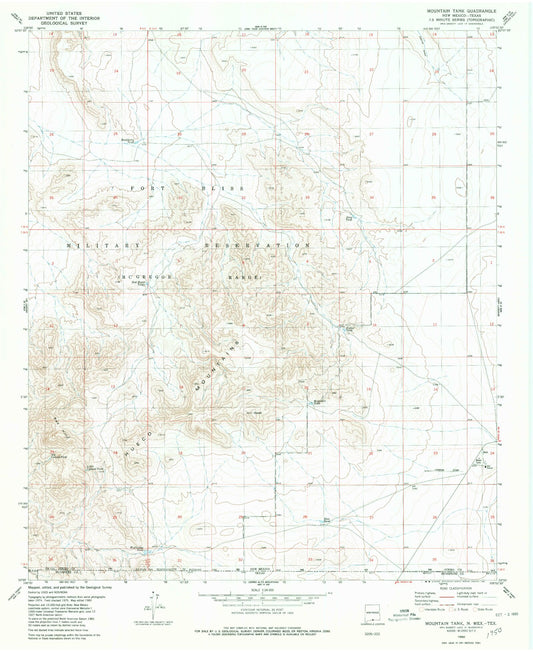 Classic USGS Mountain Tank New Mexico 7.5'x7.5' Topo Map Image