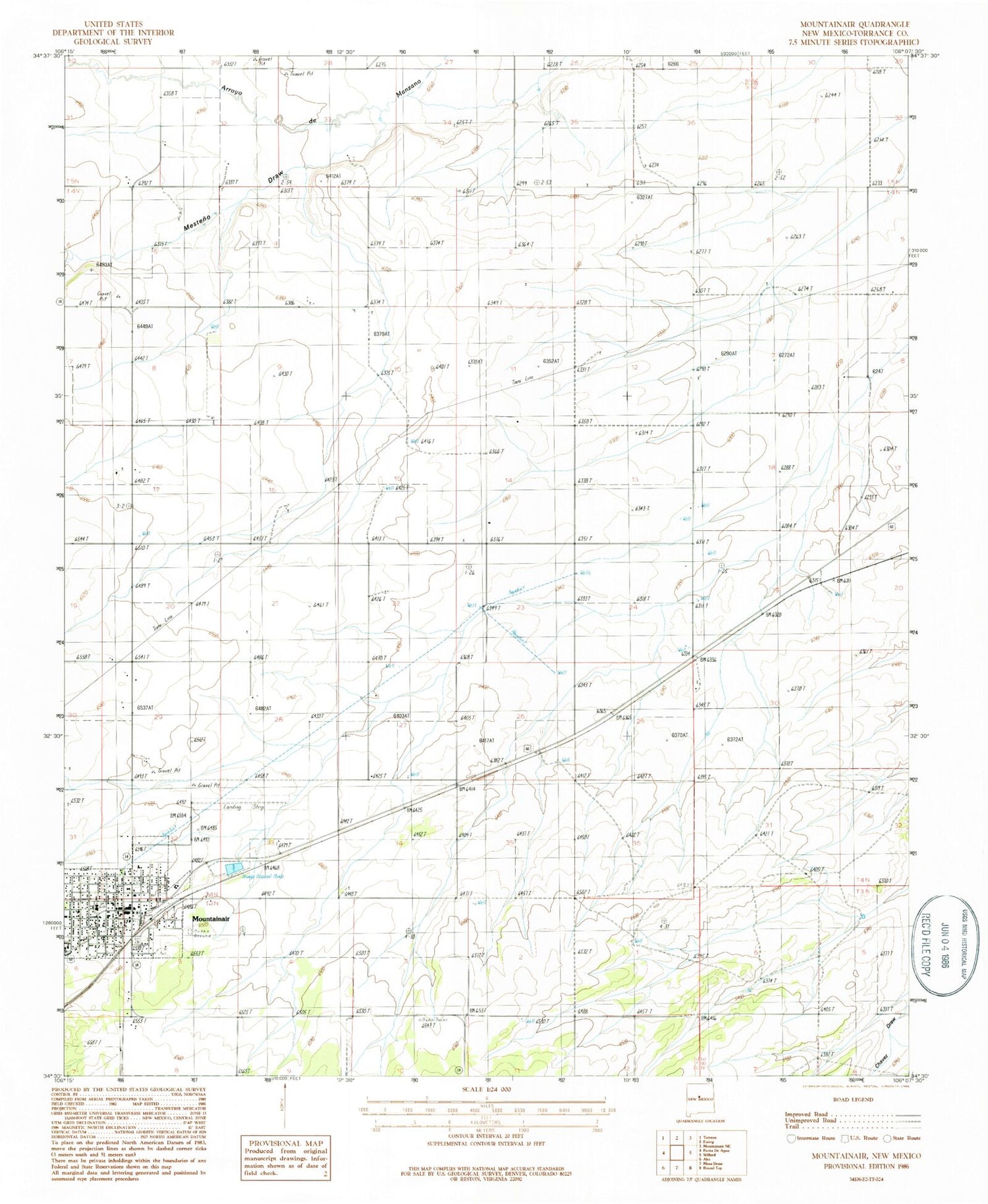 Classic USGS Mountainair New Mexico 7.5'x7.5' Topo Map Image