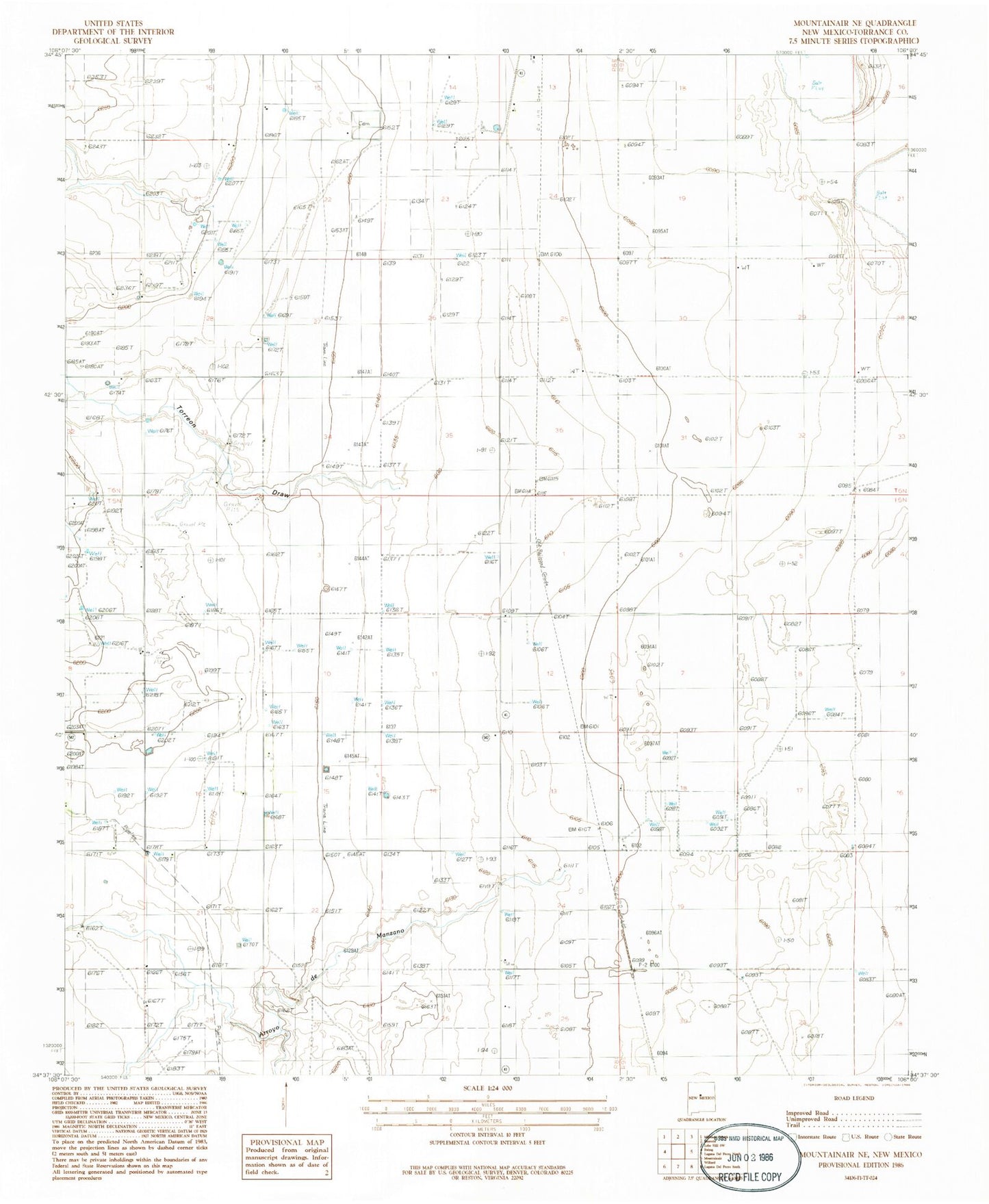 Classic USGS Mountainair NE New Mexico 7.5'x7.5' Topo Map Image