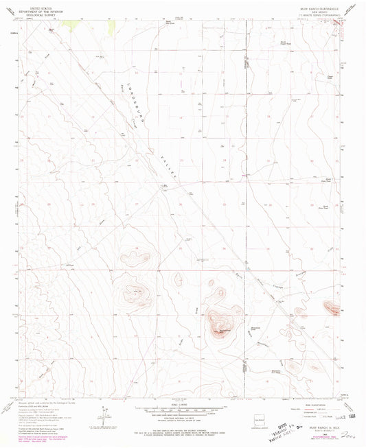Classic USGS Muir Ranch New Mexico 7.5'x7.5' Topo Map Image