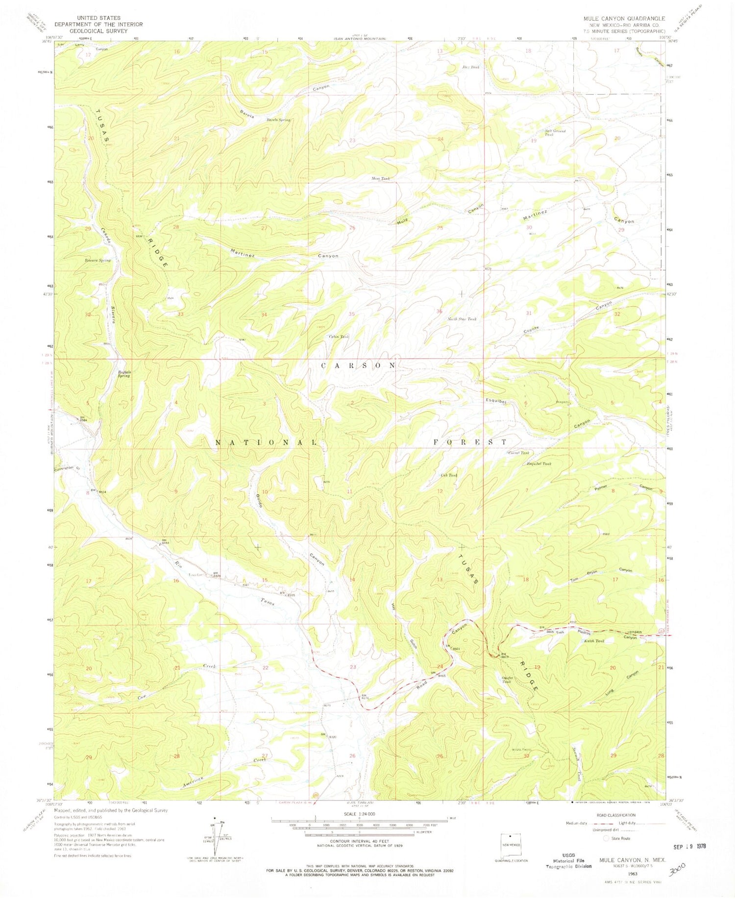 Classic USGS Mule Canyon New Mexico 7.5'x7.5' Topo Map Image