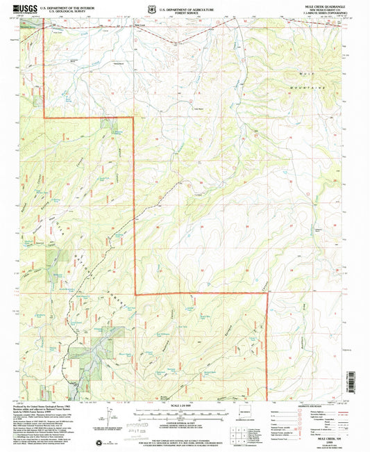 Classic USGS Mule Creek New Mexico 7.5'x7.5' Topo Map Image