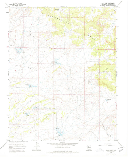 Classic USGS Mule Dam New Mexico 7.5'x7.5' Topo Map Image