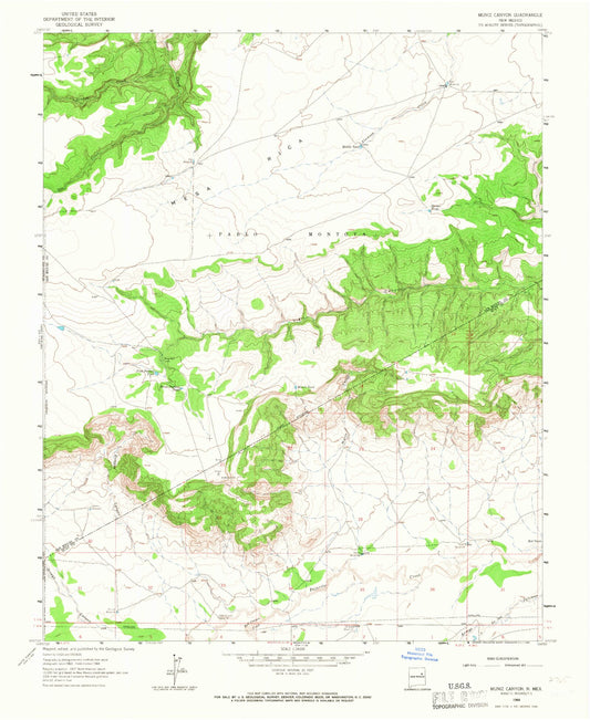 Classic USGS Muniz Canyon New Mexico 7.5'x7.5' Topo Map Image
