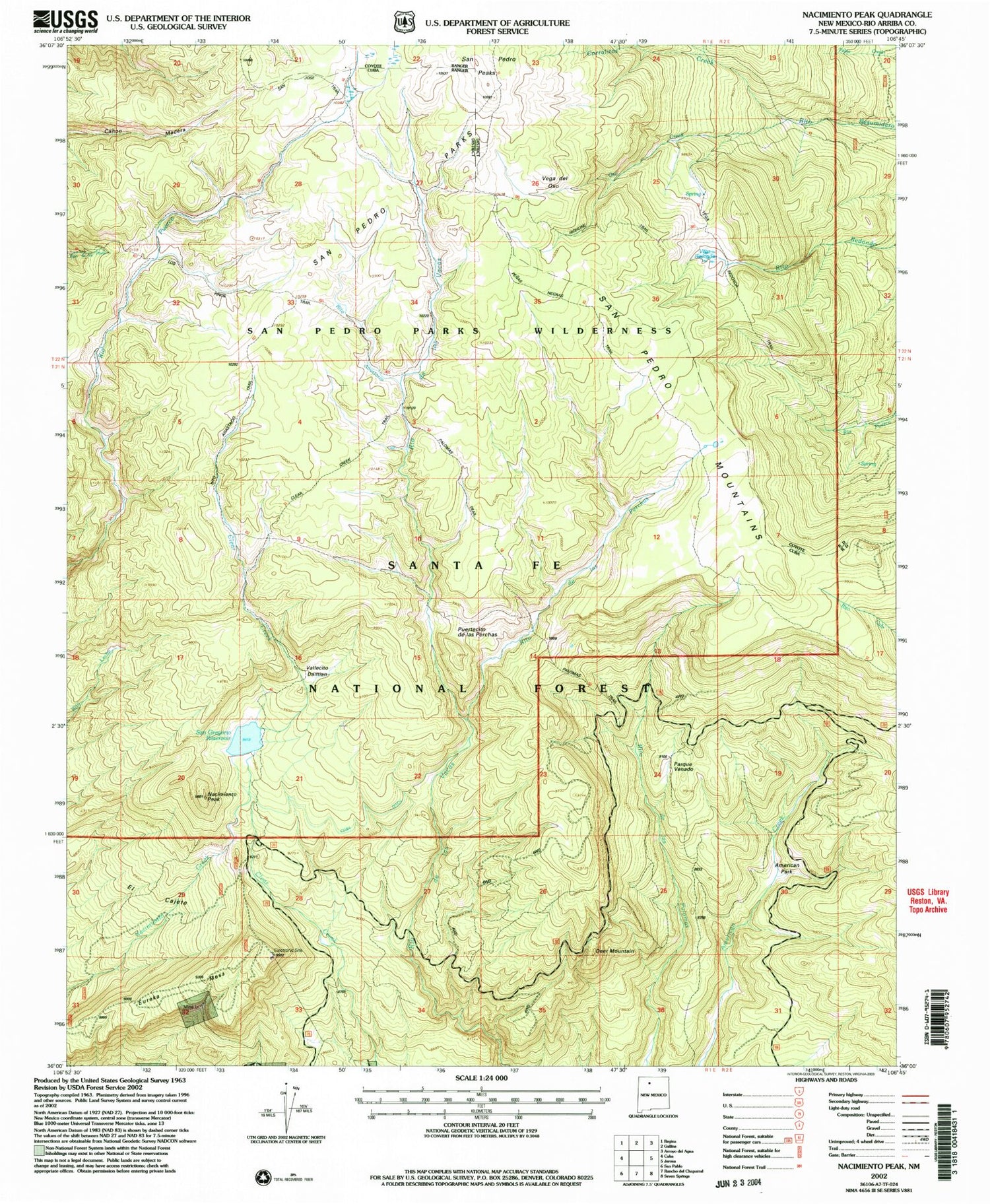 USGS Classic Nacimiento Peak New Mexico 7.5'x7.5' Topo Map Image