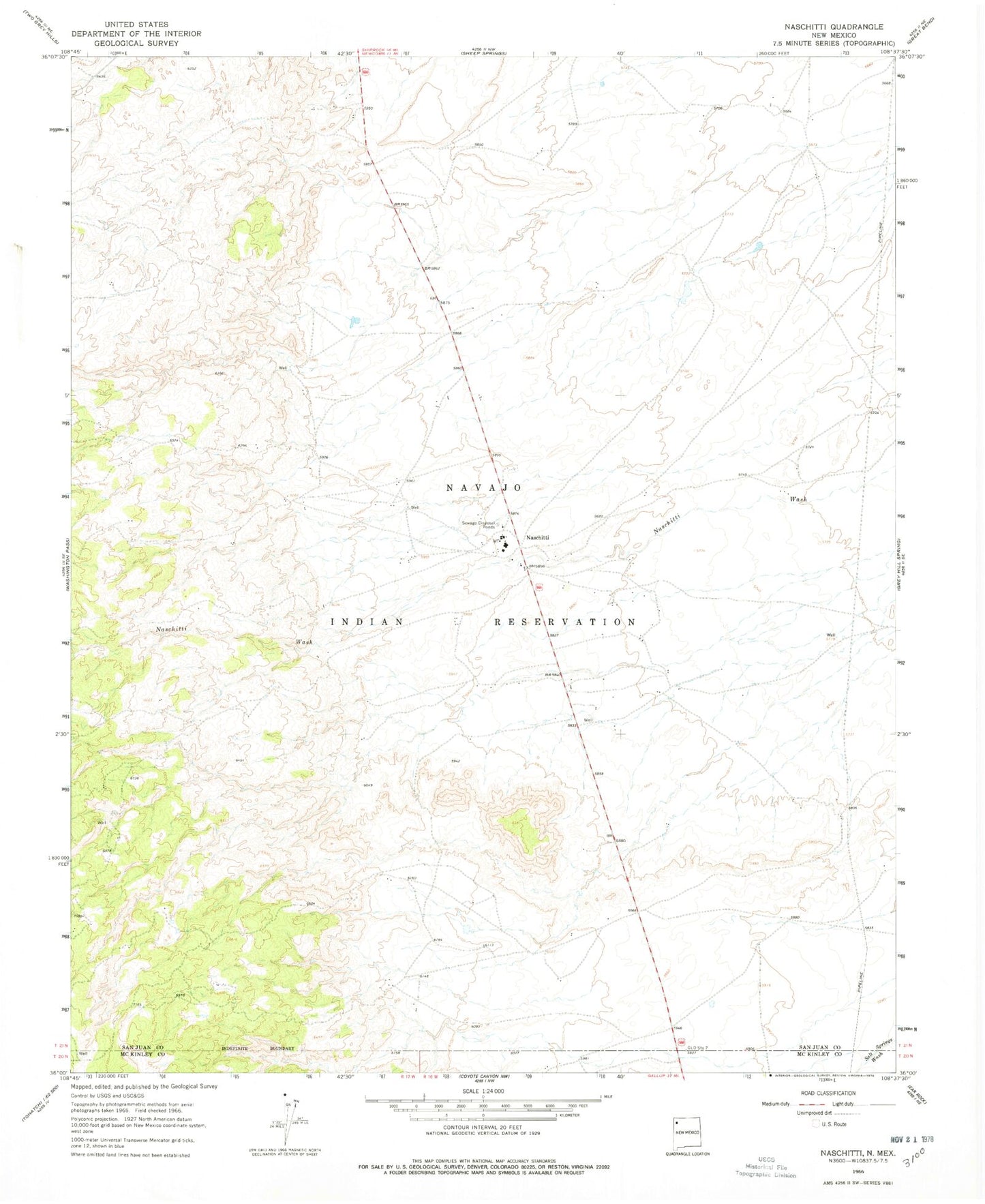 Classic USGS Naschitti New Mexico 7.5'x7.5' Topo Map Image