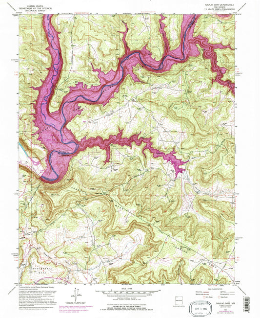 Classic USGS Navajo Dam New Mexico 7.5'x7.5' Topo Map Image