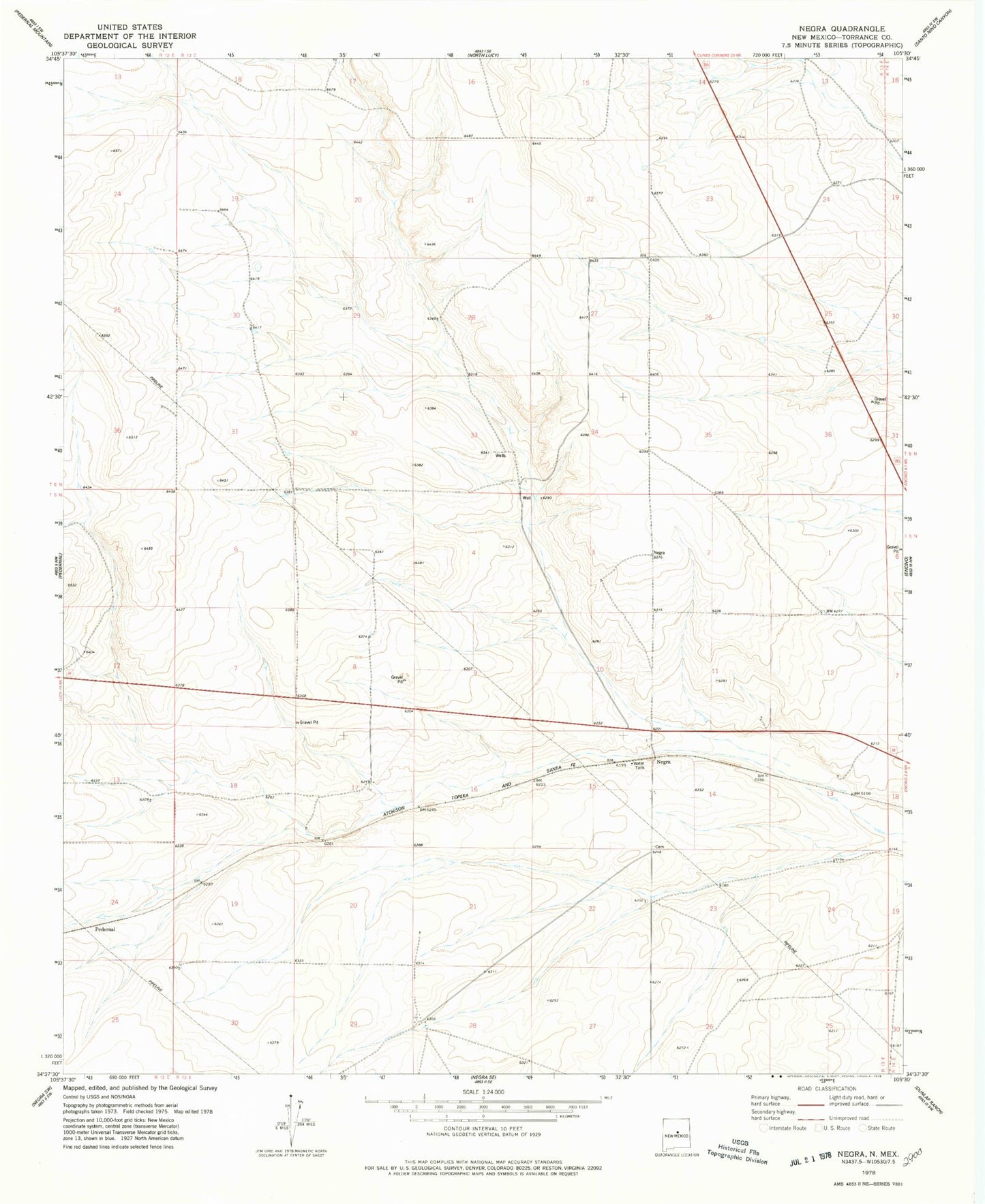 Classic USGS Negra New Mexico 7.5'x7.5' Topo Map Image