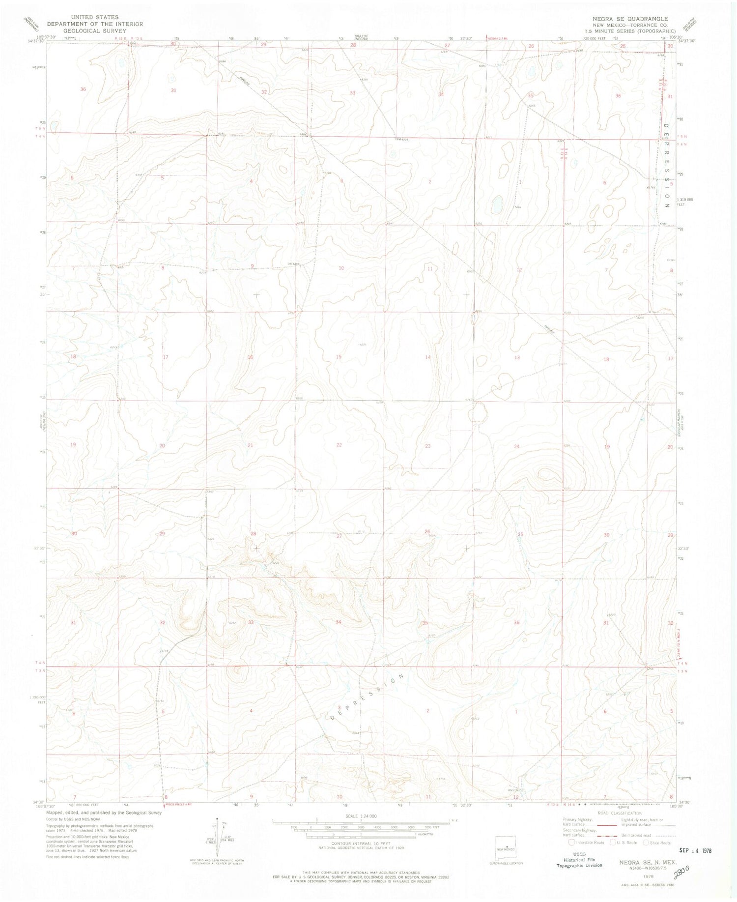 Classic USGS Negra SE New Mexico 7.5'x7.5' Topo Map Image