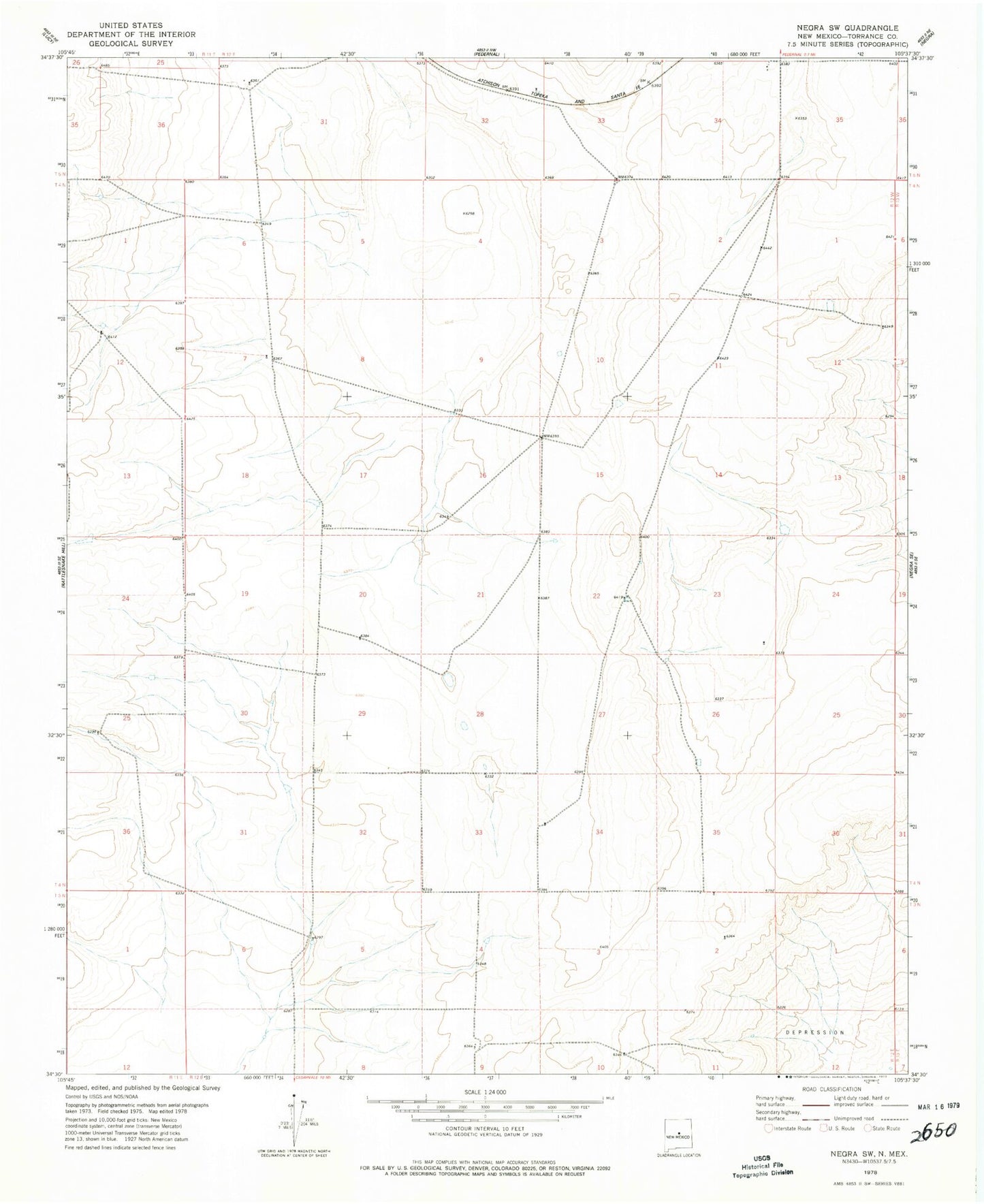 Classic USGS Negra SW New Mexico 7.5'x7.5' Topo Map Image