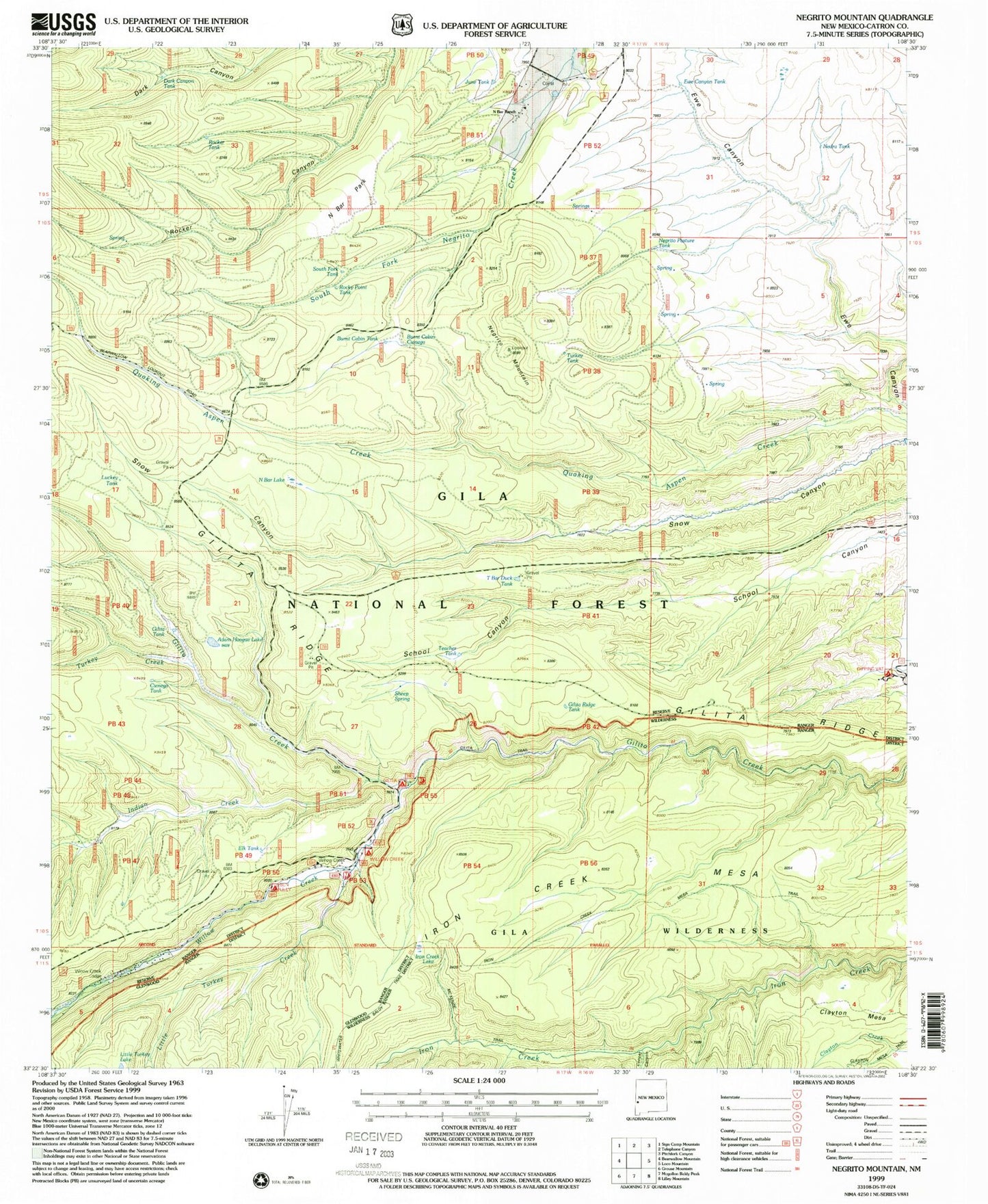 Classic USGS Negrito Mountain New Mexico 7.5'x7.5' Topo Map Image