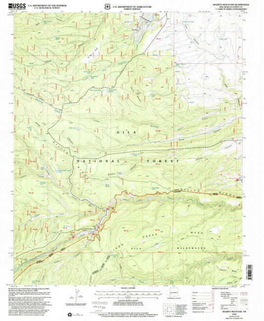 Classic USGS Negrito Mountain New Mexico 7.5'x7.5' Topo Map Image