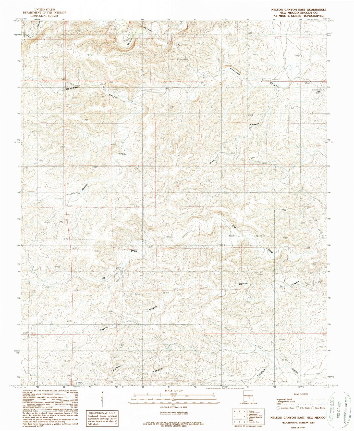 Classic USGS Nelson Canyon East New Mexico 7.5'x7.5' Topo Map Image