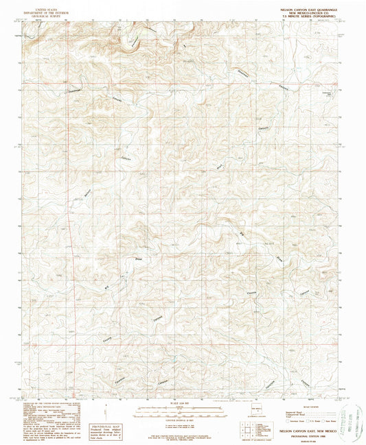 Classic USGS Nelson Canyon East New Mexico 7.5'x7.5' Topo Map Image