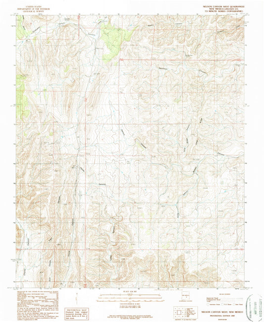 Classic USGS Nelson Canyon West New Mexico 7.5'x7.5' Topo Map Image