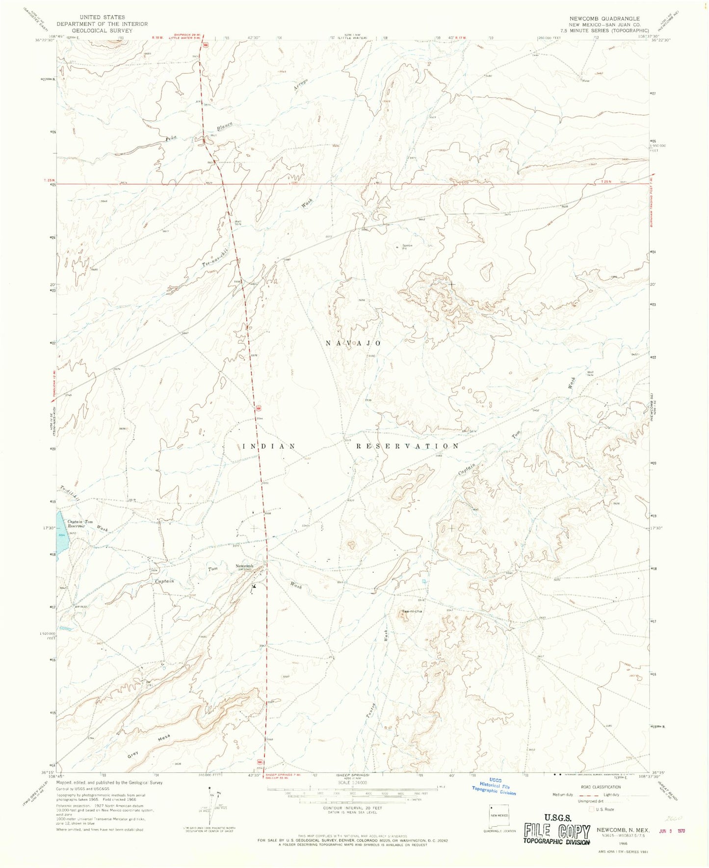 Classic USGS Newcomb New Mexico 7.5'x7.5' Topo Map Image