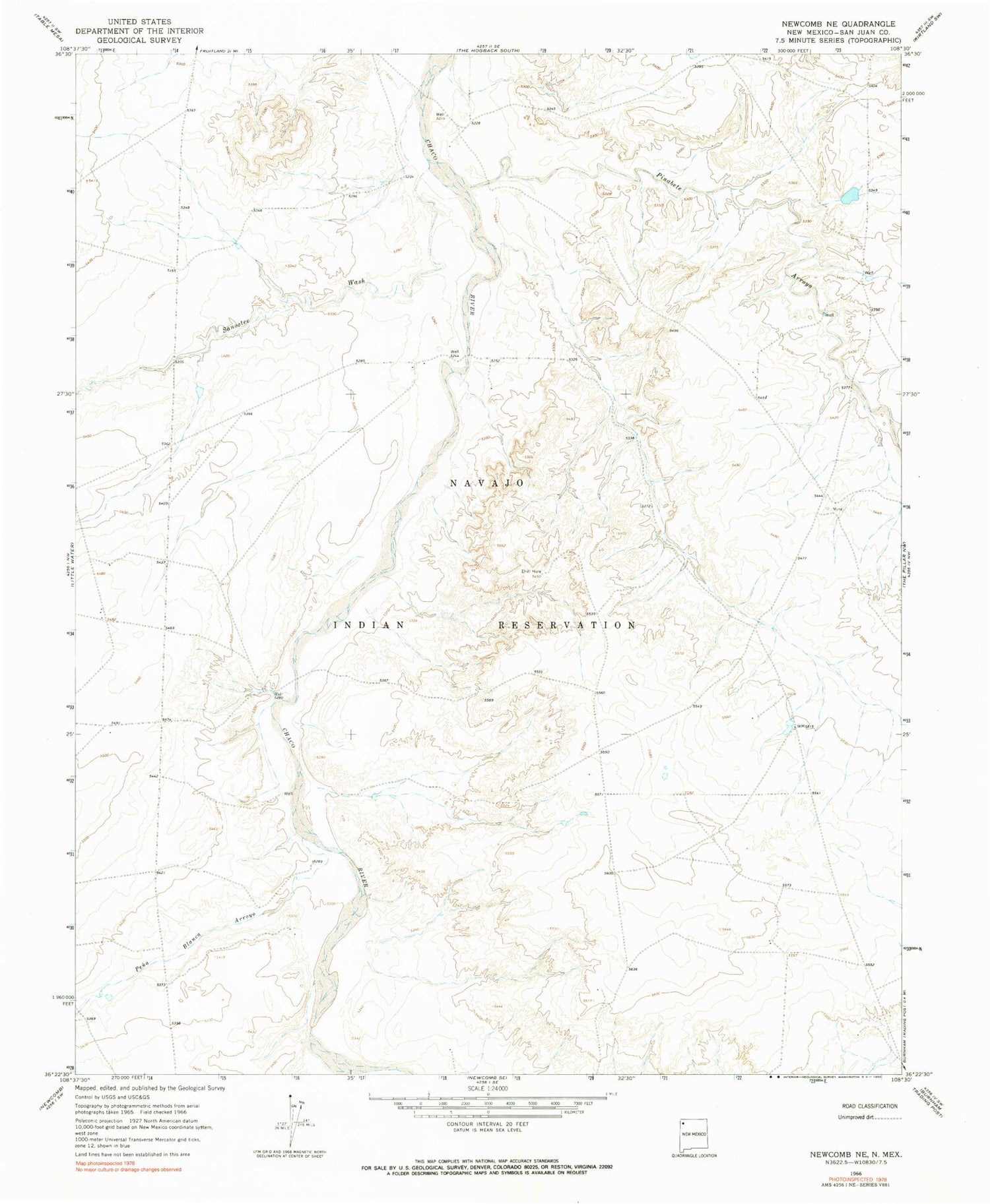 Classic USGS Newcomb NE New Mexico 7.5'x7.5' Topo Map Image