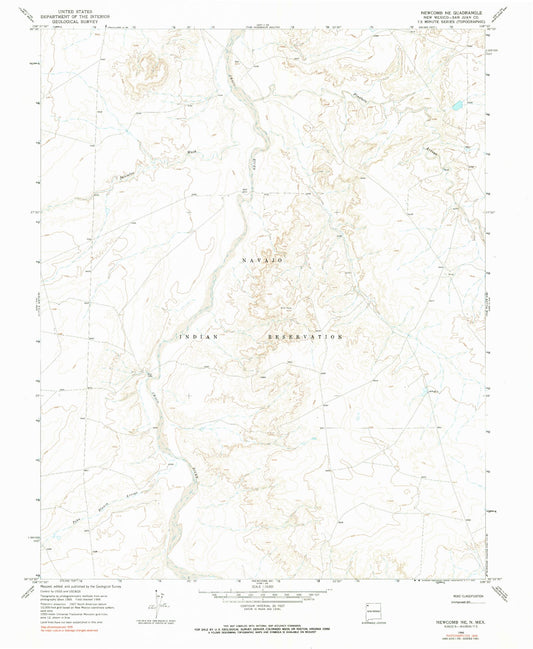 Classic USGS Newcomb NE New Mexico 7.5'x7.5' Topo Map Image