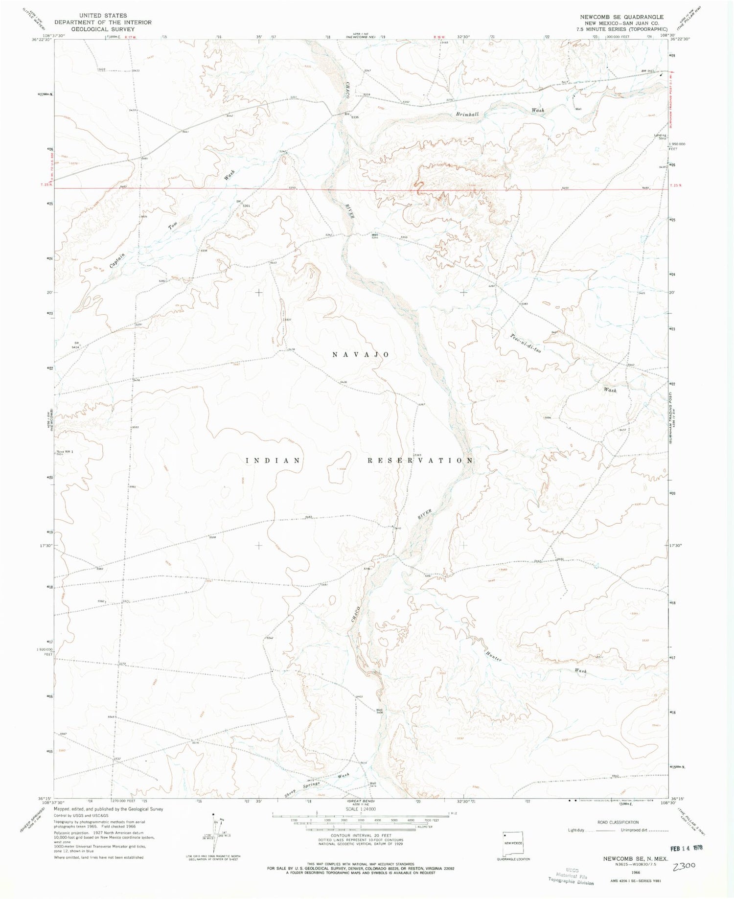 Classic USGS Newcomb SE New Mexico 7.5'x7.5' Topo Map Image