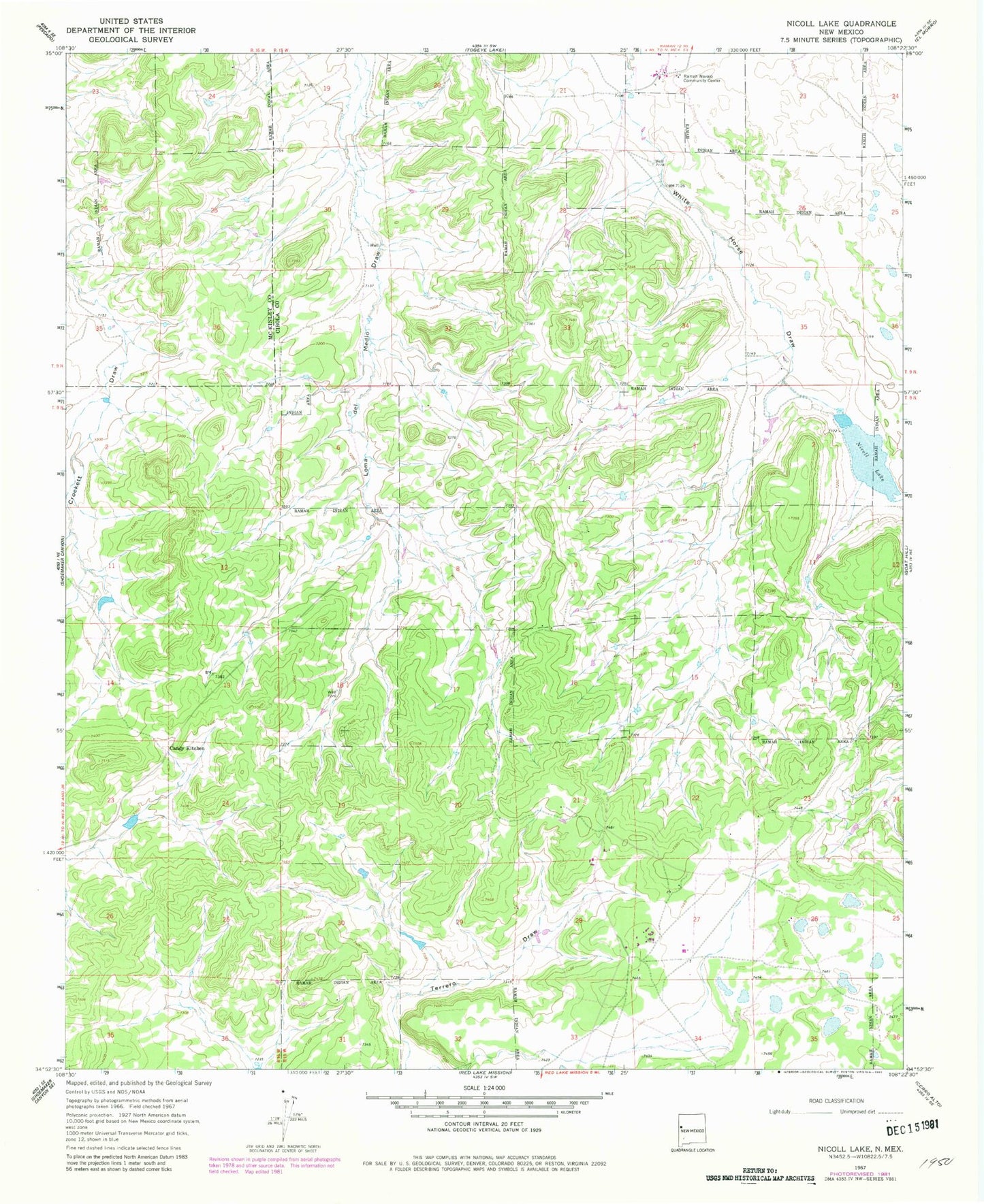 Classic USGS Nicoll Lake New Mexico 7.5'x7.5' Topo Map Image