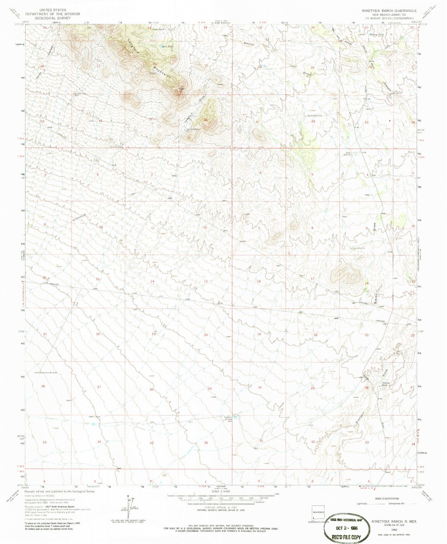 Classic USGS Ninetysix Ranch New Mexico 7.5'x7.5' Topo Map Image