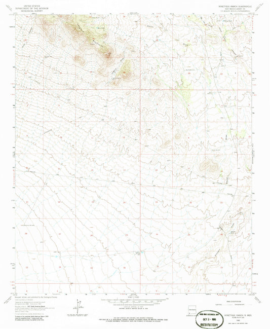 Classic USGS Ninetysix Ranch New Mexico 7.5'x7.5' Topo Map Image