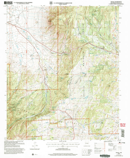 Classic USGS Nogal New Mexico 7.5'x7.5' Topo Map Image